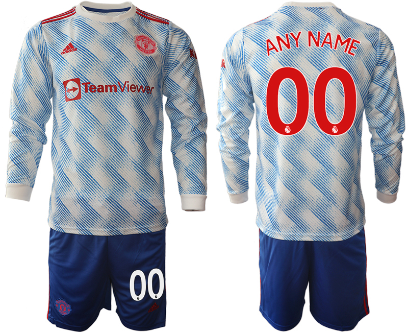 Men 2021-2022 Club Manchester united away blue Long Sleeve customized Soccer Jersey